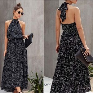 PRETTYGARDEN Polka Dot Halter Maxi Dress